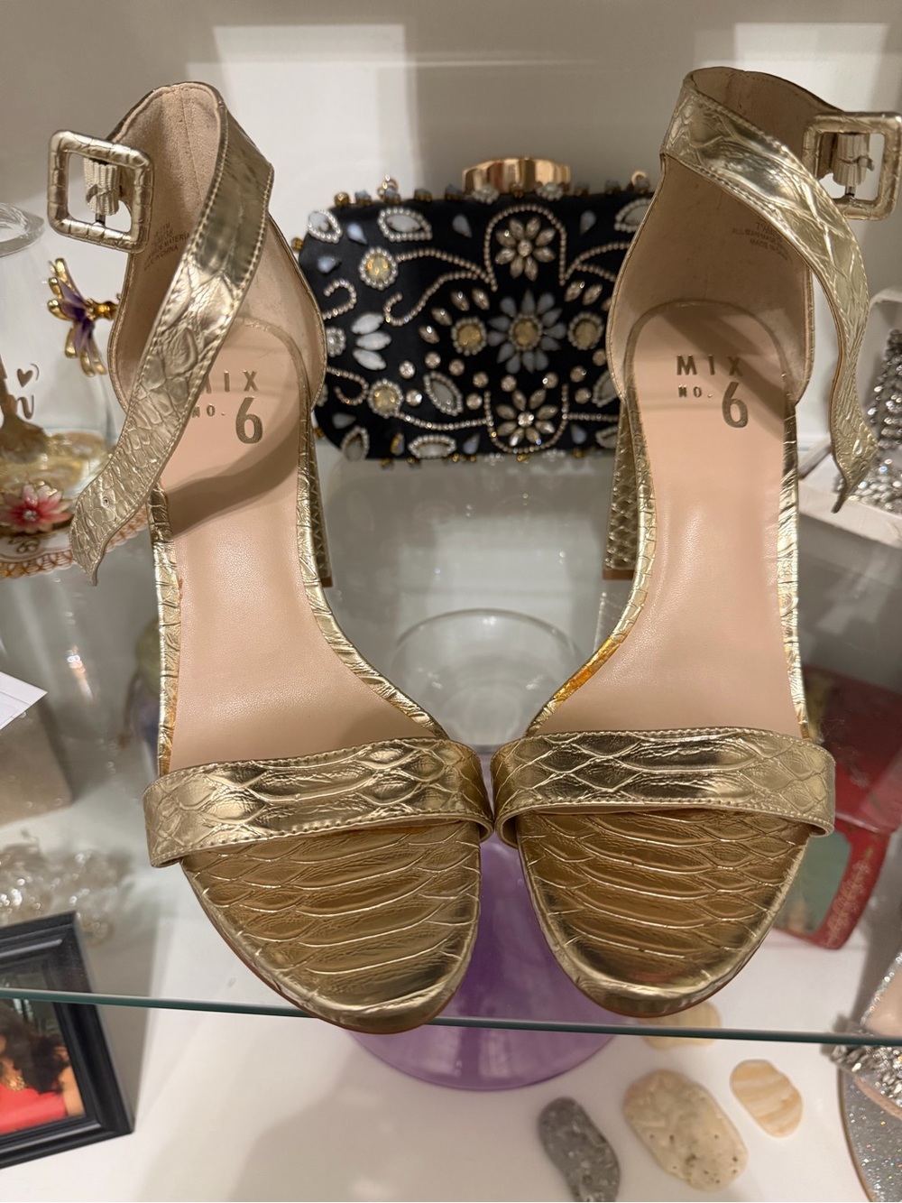Mix No. 6 Metallic Gold Ankle-Strap Heels